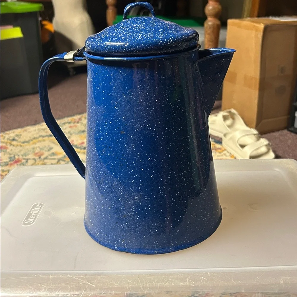 Blue Speckled Enamel Coffee‎ Pot - Vintage